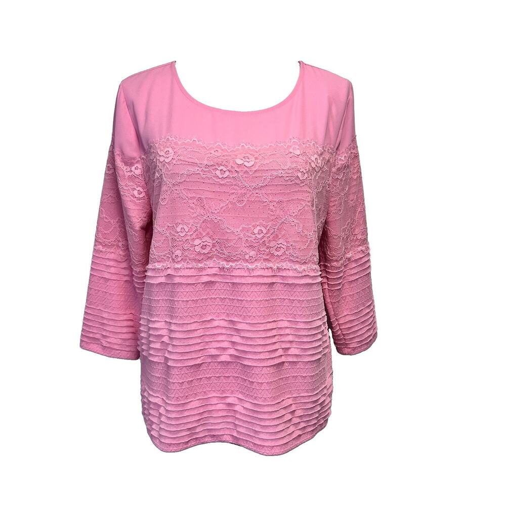 Karl Lagerfeld Paris Top Blouse size Medium Pink Lace Pullover Career Church
